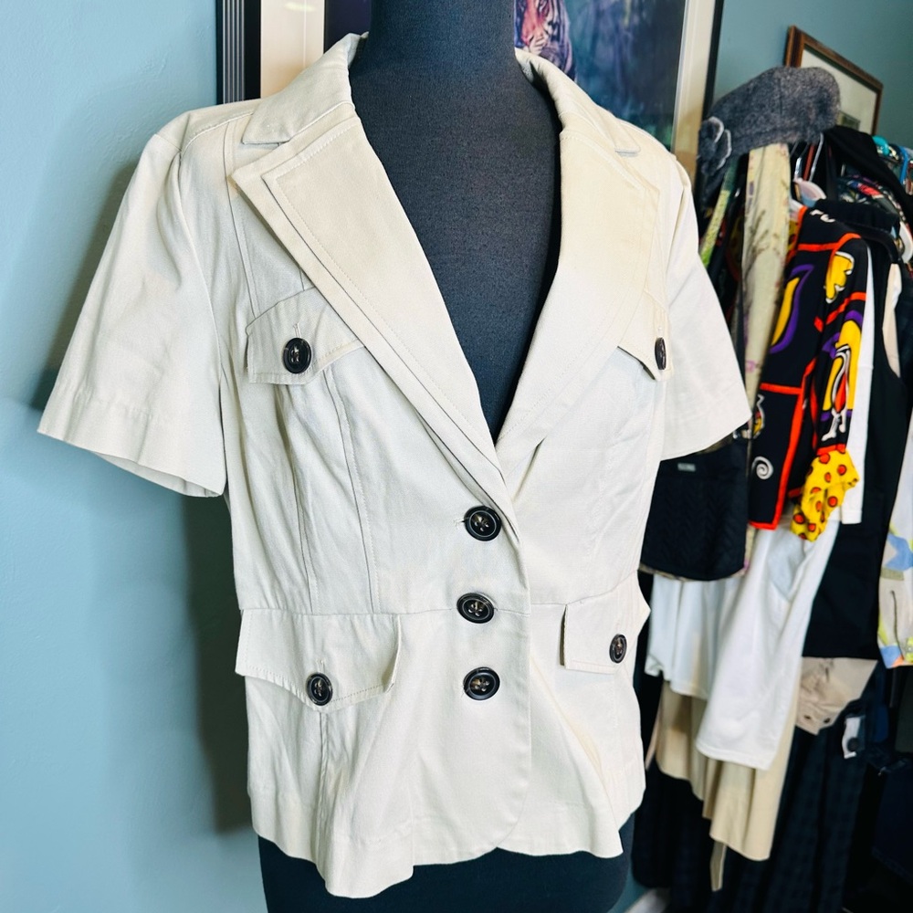 Worthington Beige Short Sleeve Blazer Jacket Size Large NEW